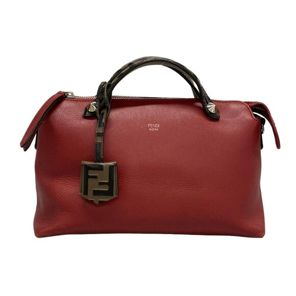 Auth FENDI By The Way 8BL124 Red Brown Black Leather Handbag - Picture 1 of 16